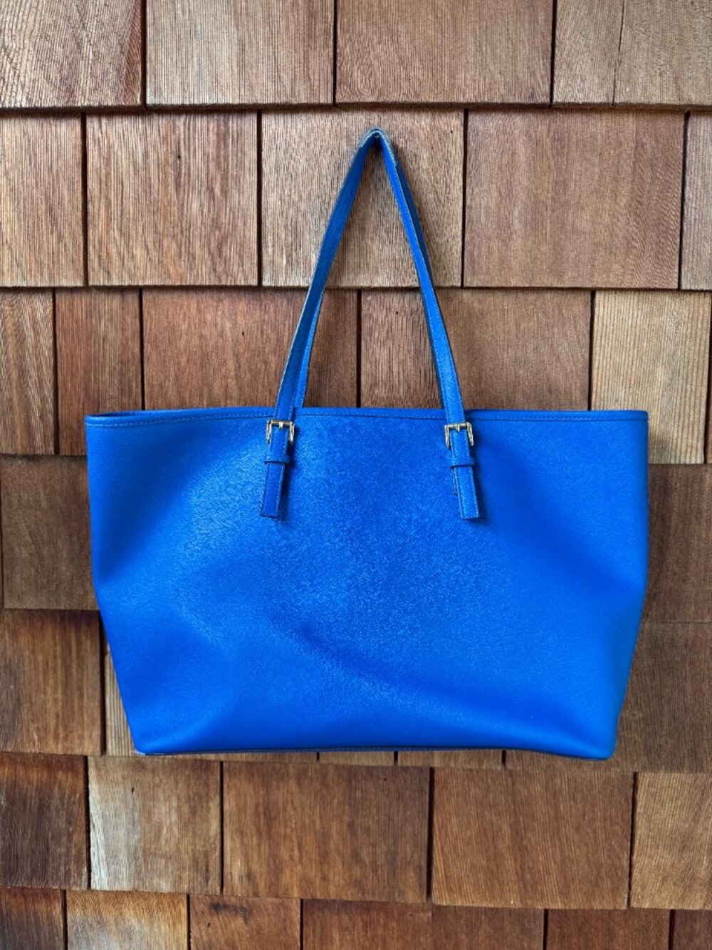 Michael Kors Jet Set Travel Large Top Zip Leather Royal Blue Tote Bag w/Charm - Picture 4 of 16